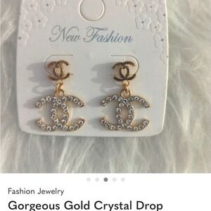Chic Gold Crystal Logo Earrings